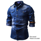 New Men's Denim Turn-down Collar Shirt Coat Fashion Casual Daily Multi Pocket Button Shirt Thin Slim Men's Clothing