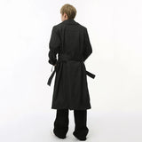 Double Breasted Men's Trench Belt Solid Color Long Menwear Korean Style Overknee Male Windbreakers New Simple