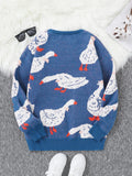 New Popular Autumn Winter Cute Duck Jacquard Pattern Pullover Sweater Casual Round Neck Contrast Color Knitted Men's Pullover