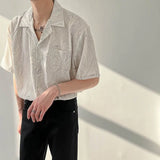 Korean Fashion Casual Geometric Shirts Handsome Pockets Button Short Sleeve Turn-down Collar Men's Clothing Thin Summer Man