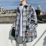 Spring Autumn New Fashion Turn-down Collar Long Sleeve Plaid Blouse Men's Clothing Korean All-match Simplicity Button Y2K Shirts