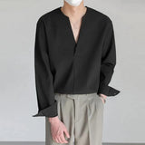 Fashion Men Shirt Solid Color Loose V Neck Long Sleeve Men Clothing Streetwear Korean Style Casual Shirts Men S-5XL