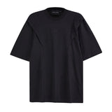 Silhouette Summer Round Neck T-shirt Men Loose Pullover Solid Color Pleated Casual Niche Design Spring Fashion 