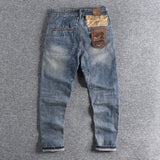 Contrast color pocket autumn American tooling retro light-colored washed youth long pants slim jeans men