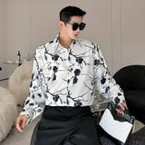 Chinese Style Men's Shirt Long Sleeve Printed Floral Male New Shirts Single Breasted Turn-down Collar Tops