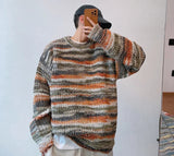 Vintage Striped Sweaters Men Autumn Contrast Color American Commuting Style  All-match Males Knitwear Hip Hop Hipster Pullovers