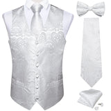 Men Black Paisley Vest Necktie Bowtie Pocket Square Cufflinks Dress Set Classic 5 PCS Business Waistcoat for Man