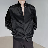 Chinese Style Men's Shirt Knot Button Stand Collar Long Sleeve Spring New Fashion Versatile Solid Color Clothing