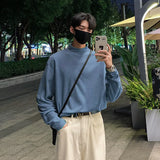 Pullover Korean Style Men's Base T-shirts Casual Solid Stand Collar Long Sleeve Fashion Male Tees Winter