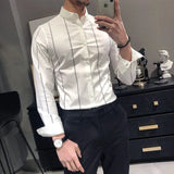 Korean Version Men's Commuter Top Spring and Autumn New Fashion Stripe Print Lapel Splice Button Business Casual Versatile Shirt