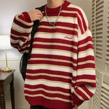 Lazy Retro Striped Sweater Men Women Autumn Winter Thick Knit Casual Embroidered Knit Pullover Sweater Jacket Couple