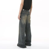 Four Season Men's Denim Pants Old Blue Washed Male Jeans Straight Casual Menwear Loose Wide Leg Trousers New Fashion