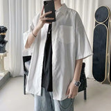 Elegant Fashion Harajuku Slim Fit Ropa Hombre Loose Casual Sport All Match Shirt Solid Square Neck Button Middle Sleeve Blusa