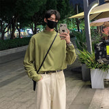 Pullover Korean Style Men's Base T-shirts Casual Solid Stand Collar Long Sleeve Fashion Male Tees Winter