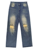 Vintage Blue Baggy Wide Leg Jeans Men Washable Casual Pants Y2k Worn Out Straight Loose Pants Hiphop Trendy Street Men'S Clothes