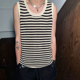 Striped Knitted Summer Tanks Tops Men's O-Neck Korean Knitwear Shirts Sleeveless Streetwear Loose Top Vintage Cropped Sexy