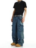 Vintage Men's Baggy Denim Trousers New Big Pocket Y2K Harajuku High Street Hip Hop Jeans Casual Stretch Fabric Denim Pants