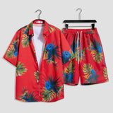 Mens Fashion Print Sets Short Sleeve Shirt+Shorts 2Pcs Suit Loose Summer Casual Beachwear Male Vacation Hawaiian Outfits