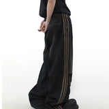 Ropa Y2K Fashion Elastic Waist Striped Pleated Baggy Jeans Pants For Men Clothes Washed Black Wide Leg Women Long Trousers