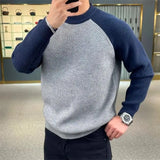 Autumn Winter Mens Sweaters Casual Warm Loose Fashion Patchwork Pullover Retro Harajuku Round Neck Knitted Bottoming Shirt