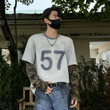 Niche Design Men's T-shirts Round Collar Letter Patchwork Camouflage Long Sleeve Contrast Color Loose Male Tees New