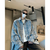 Autumn Fashion Men Women Plaid Shirts Oversize Button Up Long Sleeve Tops Korean Loose Casual Outwear Couples Shirt Pink/Blue