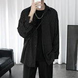 Spring Autumn New Fashion Turn-down Collar Long Sleeve Striped Blouse Men's Clothing Pockets Button Japanese Style Trend Shirts