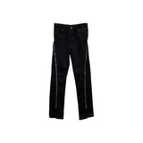 Darkwear Niche Design High Street Style Main Line Large Zipper Loose Men Jeans Solid Black Casual Chic Denim Pants