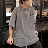 New Summer Stylish Bright TShirt Men Tops Shiny Loose Short Sleeve T-shirt High Street Aesthetic Harajuku Women Tshirt