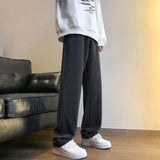 KPOP Fashion Style Harajuku Slim Fit Sweat Pants Loose All Match Casual Pants Solid Pockets Straight Cylinder Wide Leg Pants