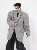 Spring Autumn Oversized Casual Stylish Black Woolen Blazers for Men Shoulder Pads Long Sleeve Loose Korean Fashion