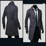 Men Double Breasted Trench Coat Autumn Winter Wool Blend High Quality Fashion Casual Slim Fit Solid Color Male Coat Jacket