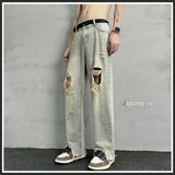 Spring Autumn New Fashion Solid Color Hole Button Men's Clothing American Style Chaopai High Street Versatile Youth Loose Jeans