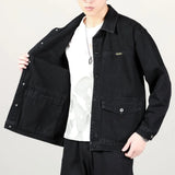 Fall high-end denim jacket men's baggy multi-pocket trend matching handsome top large size lapel casual jacket