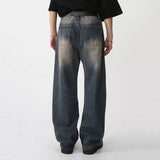 Men's Wear New Spring Vintage Male Washed Jeans High Waist Front Pocket Loose Straight Wide Leg Pants Fashion