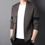 Men's Autumn and Winter New Fashion Simple V-neck Pocket Button Panel Casual Versatile Long Sleeve Loose Sweater Knitted Coat