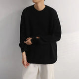 Mens Casual Simple Solid Color Sweater Genderless British Style Autumn Winter Round Neck Warm Fashion Versatile Sweater Unisex