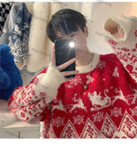 Christmas Sweater Men Loose Lazy Wind Knit Sweater Autumn and Winter Trendy Brand Versatile Couples Crew Neck Sweater