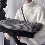 Solid Color Men's Knit Sweater Korean Popular Clothes Knitwear Thick Y2k Original New in Sweatshirt Loose Fit Top Pullovers Male