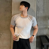 Summer Men's Clothing Light Luxury Knit O Neck Short-sleeved T Shirt Patchwork Leisure Korean Popular Streetwear Retro Knitwear