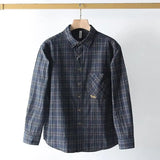 Men's Clothing Autumn Japanese Style Vintage Casual Plaid Button Up Shirt Trendy Simple Long Sleeve Loose Tops Camisas De Hombre