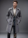 Men's autumn and winter new collection men's coat casual fashion double breasted mid length men's top coat