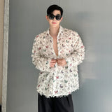 Korean Style Men's Shirt Butterfly Printing Tassel Design Loose Long Sleeve Lapel Single Breasted Fashion Male Top