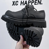 Men's PU Leather Shoes Lace-up Contrast Color Versatile Trendy Male Height Increasing Shoe Spring Chic