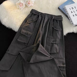 Spring Autumn New Fashion Elastic Waist Lacing Solid All-match Japanese Style Men's Clothing Pockets Cargo Loose Straight Pants