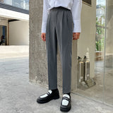 Korean Belt Suit Pants Men Fashion Solid Color Casual Dress Pants Men Loose Straight Trousers Mens Office Formal Trousers 28-34