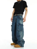 Vintage Men's Baggy Denim Trousers New Big Pocket Y2K Harajuku High Street Hip Hop Jeans Casual Stretch Fabric Denim Pants