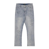 Light Blue Jeans Men Y2K Solid Color Embroidered Straight-leg Pants Button Pocket Washed Trousers A160