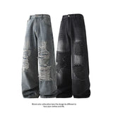 Punk Style Trend Fashion Ripped Jeans Straight leg jeans new wide leg pants Hip Hop Clothing