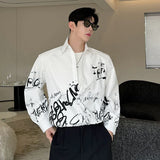 Loose Men's Shirt Turn-down Collar Long Sleeve Personalized Graffiti Printing Design Male Tops Korean New Male Tops